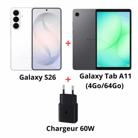 Pack Samsung Galaxy S26 Blanc + Galaxy Tab A11 + Chargeur 60W – Pack-S26-B Tunisie