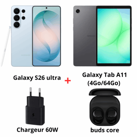 Pack Samsung Galaxy S26 Ultra Bleu + Galaxy Tab A11 + Chargeur 60W  + Galaxy Buds Core – Pack-S26U-Bl Tunisie