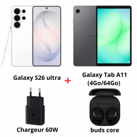 Pack Samsung Galaxy S26 Ultra Blanc + Galaxy Tab A11 + Chargeur 60W  + Galaxy Buds Core – Pack-S26U-B Tunisie
