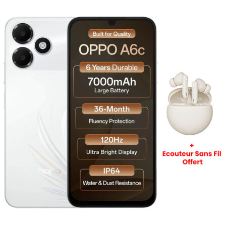 Smartphone Oppo A6C 4Go 128Go 4G – Blanc Tunisie